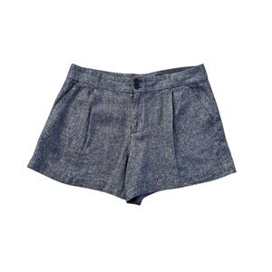 CALVIN KLEIN Chambray Linen Blend Shorts Pleated Front High Waisted